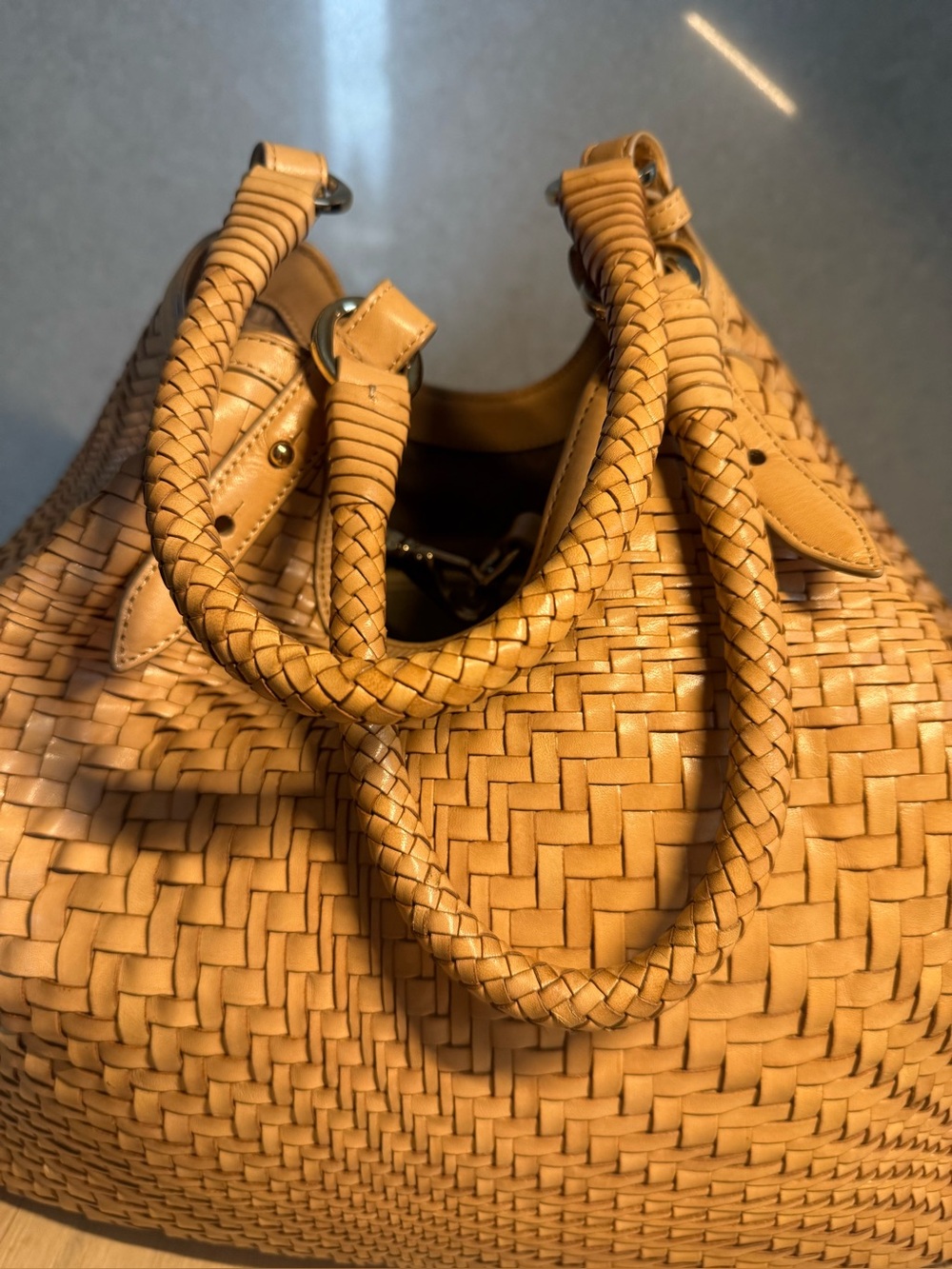 Cole Haan Large Geneveive  Leather Handbag in Tan with Light Gold Hardware